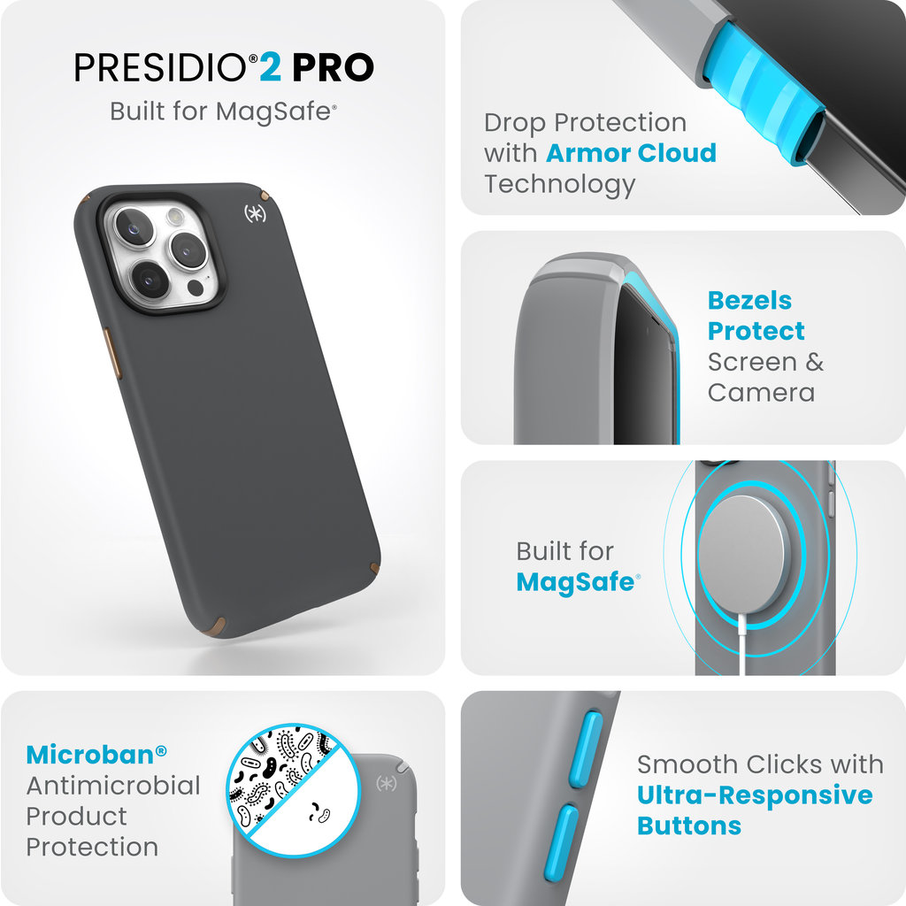 Speck Presidio2 Pro + MS Apple iPhone 15 Pro Max Charcoal Grey - with Microban - Afbeelding 2