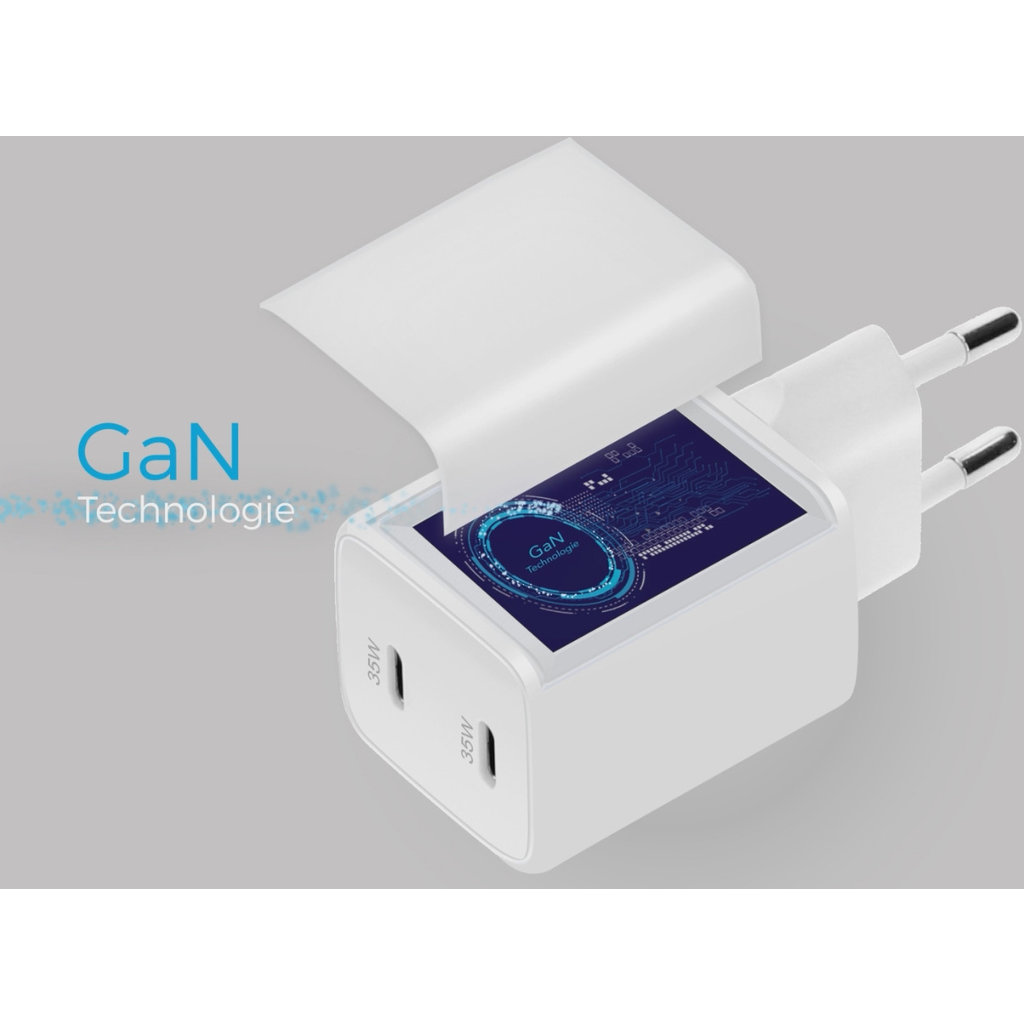 Mobiparts GaN Wall Charger Dual USB-C 35W White (with PD) - Afbeelding 5