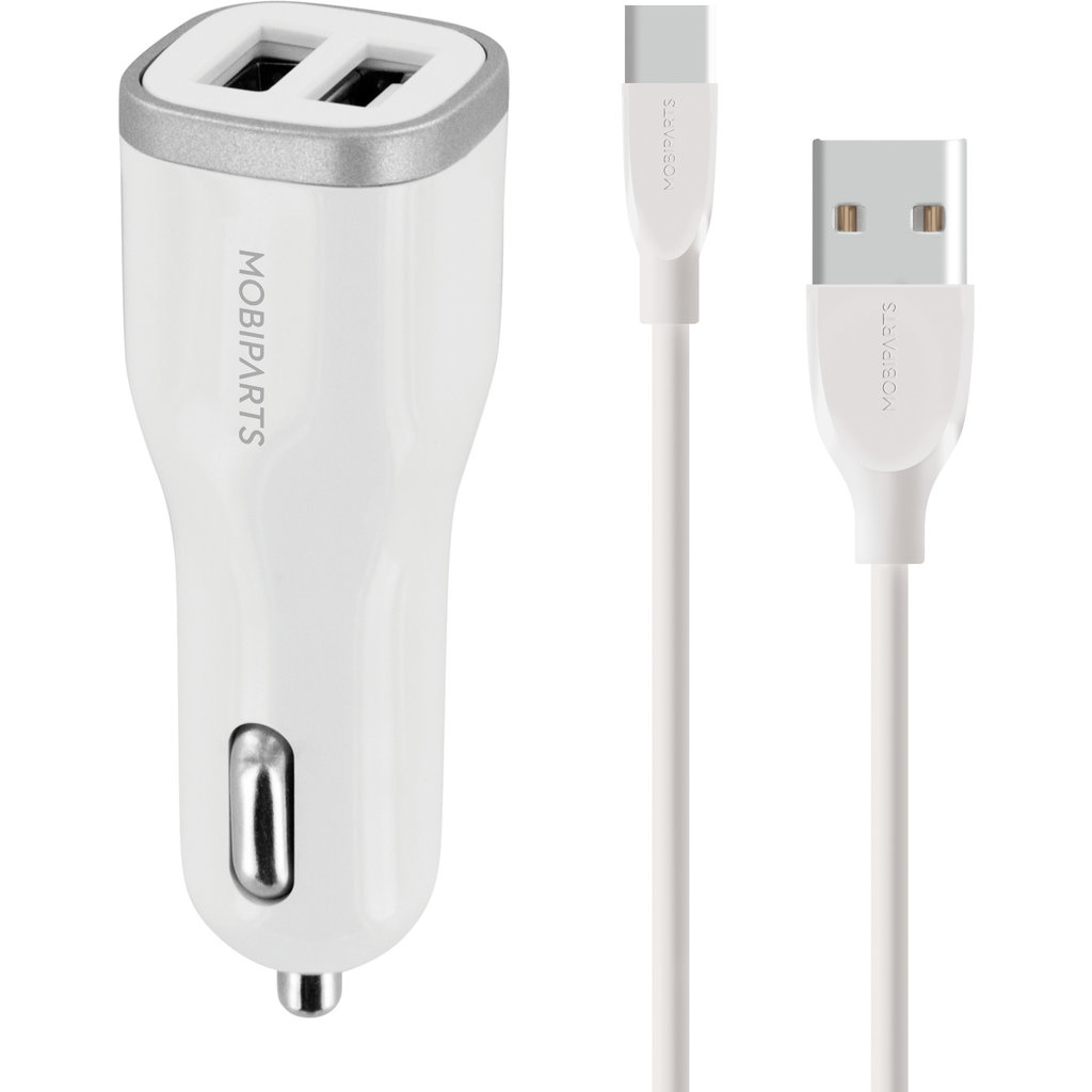 Mobiparts Car Charger Dual USB 24W/4.8A + USB-C Cable White - Afbeelding 4
