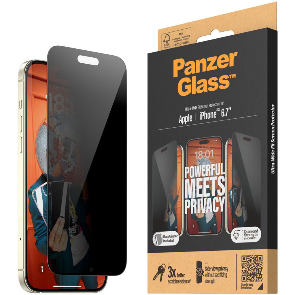 Panzerglass iPhone 15 Plus - Ultra-Wide Fit Privacy with EasyAligner - Afbeelding 5