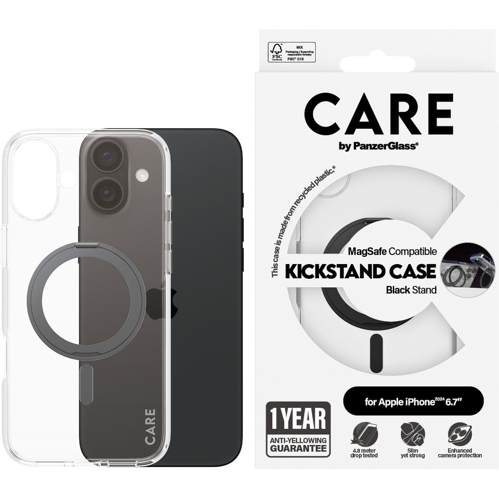 CARE by PanzerGlass Feature Case Transparent w. Black Kickstand & MagSafe iPhone '24 6.7" - Afbeelding 5