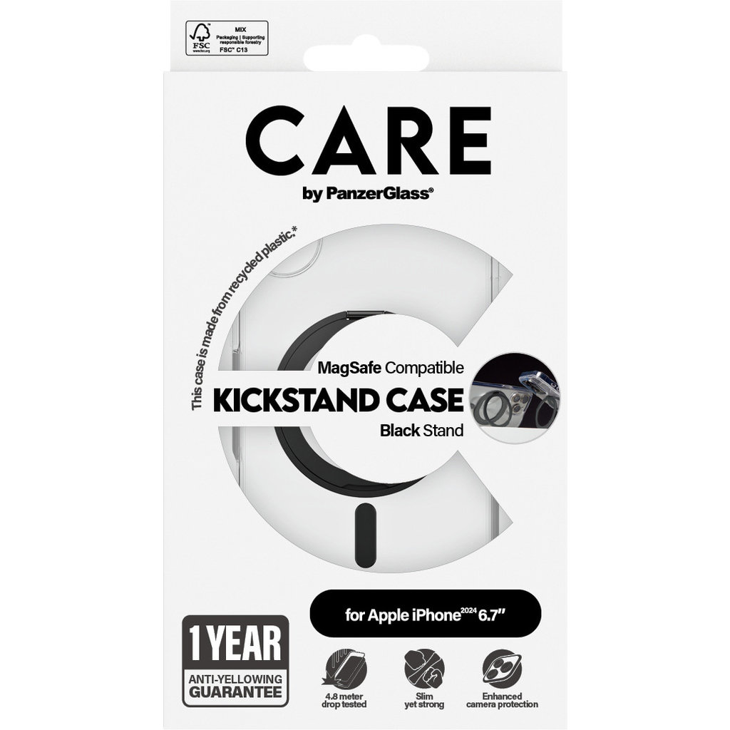 CARE by PanzerGlass Feature Case Transparent w. Black Kickstand & MagSafe iPhone '24 6.7" - Afbeelding 6
