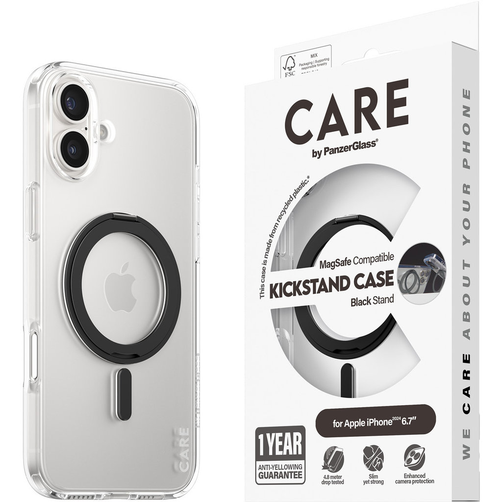 CARE by PanzerGlass Feature Case Transparent w. Black Kickstand & MagSafe iPhone '24 6.7" - Afbeelding 8