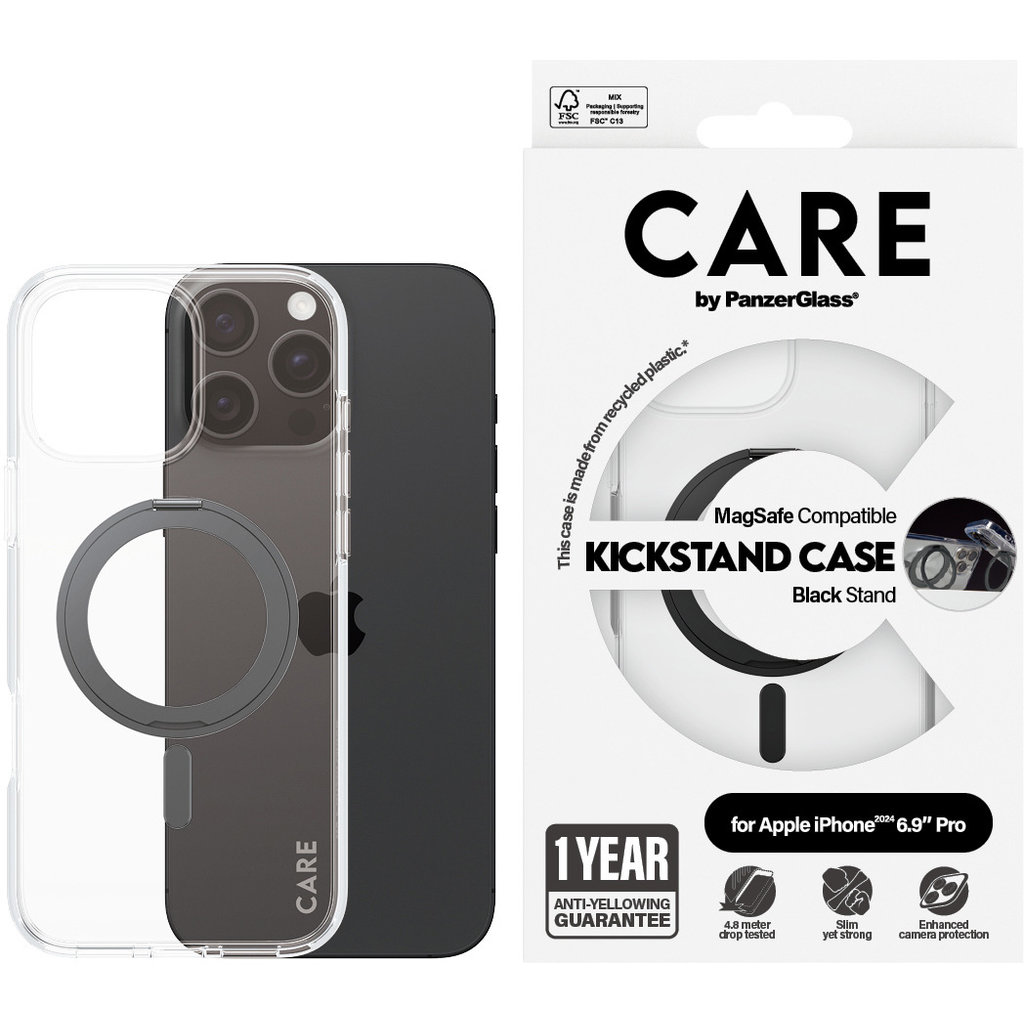 CARE by PanzerGlass Feature Case Transparent w. Black Kickstand & MagSafe iPhone '24 6.9" Pro - Afbeelding 5