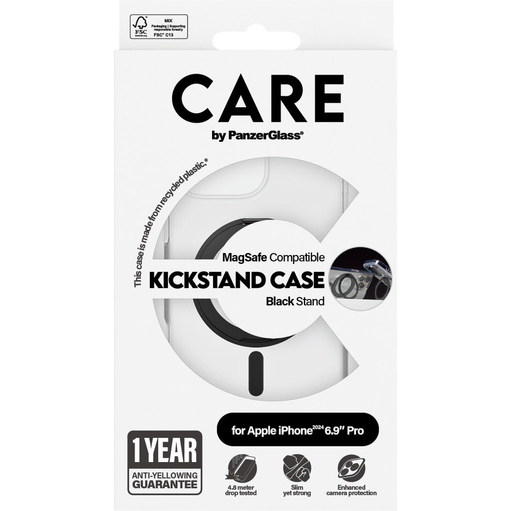 CARE by PanzerGlass Feature Case Transparent w. Black Kickstand & MagSafe iPhone '24 6.9" Pro - Afbeelding 6
