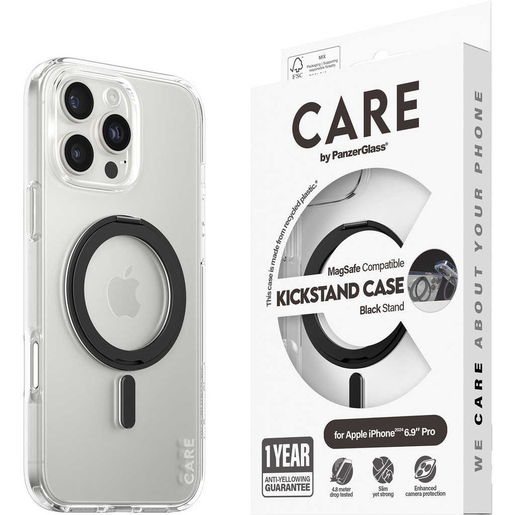 CARE by PanzerGlass Feature Case Transparent w. Black Kickstand & MagSafe iPhone '24 6.9" Pro - Afbeelding 8
