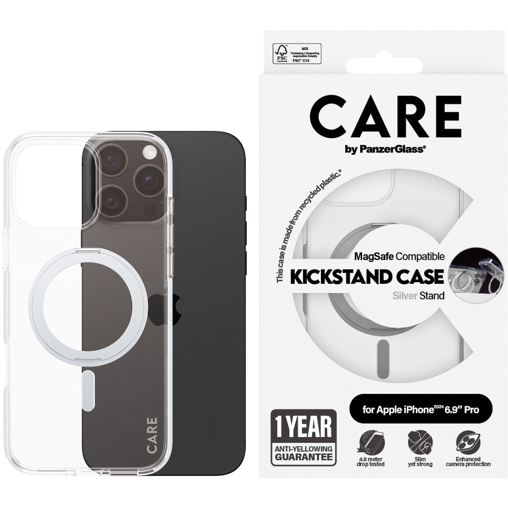 CARE by PanzerGlass Feature Case Transparent w. Silver Kickstand & MagSafe iPhone '24 6.9" Pro - Afbeelding 5