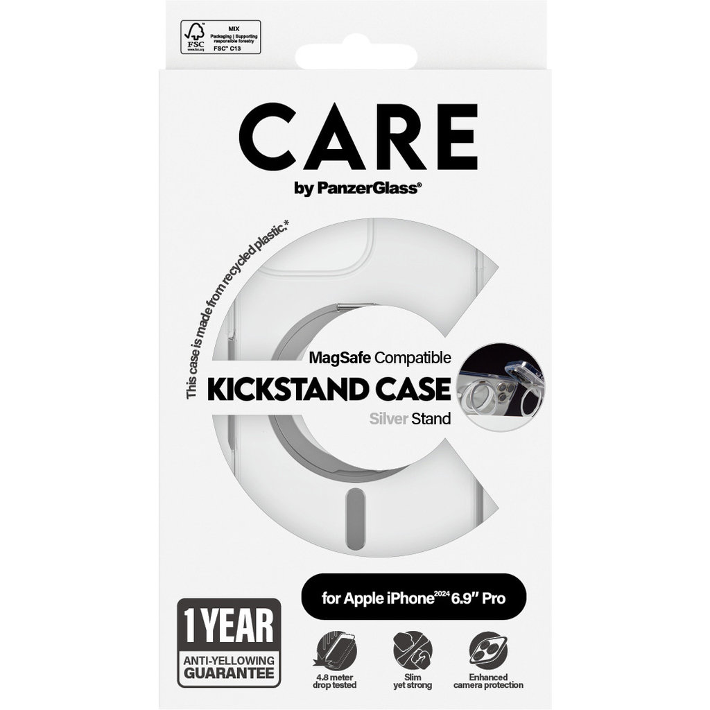 CARE by PanzerGlass Feature Case Transparent w. Silver Kickstand & MagSafe iPhone '24 6.9" Pro - Afbeelding 6