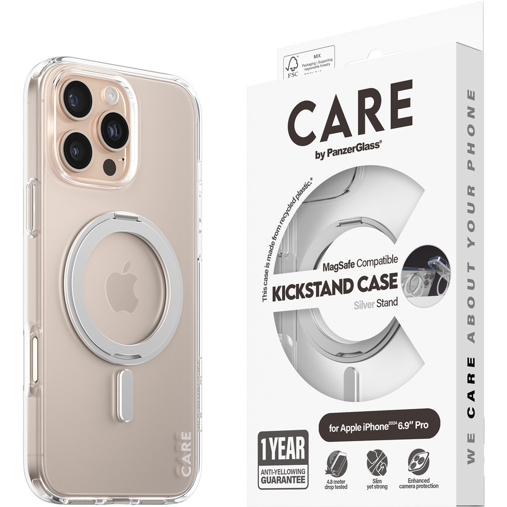 CARE by PanzerGlass Feature Case Transparent w. Silver Kickstand & MagSafe iPhone '24 6.9" Pro - Afbeelding 8