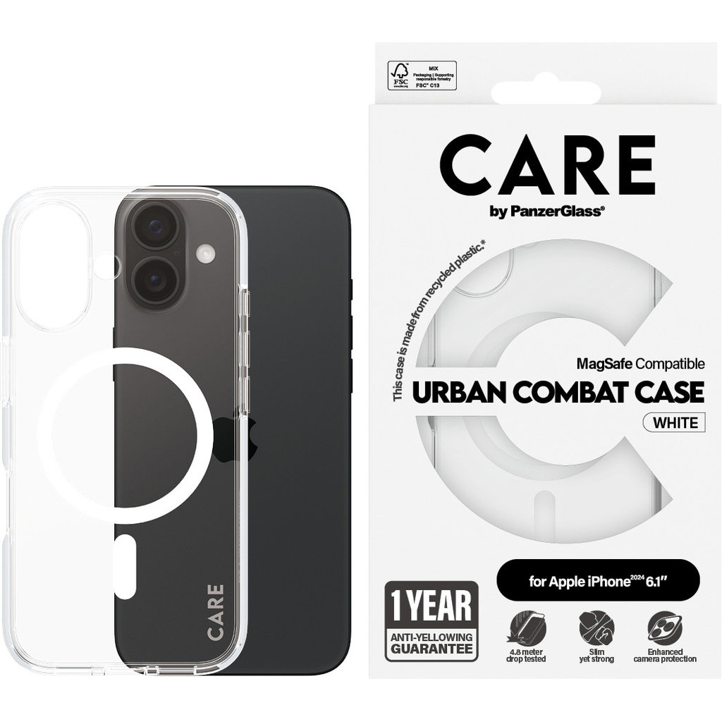 CARE by PanzerGlass Flagship Case Transparent Urban Combat w. White MagSafe iPhone '24 6.1" - Afbeelding 3