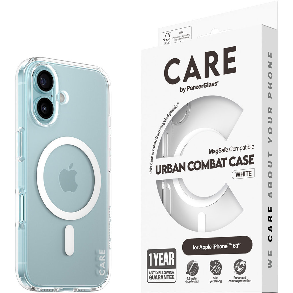 CARE by PanzerGlass Flagship Case Transparent Urban Combat w. White MagSafe iPhone '24 6.1" - Afbeelding 7