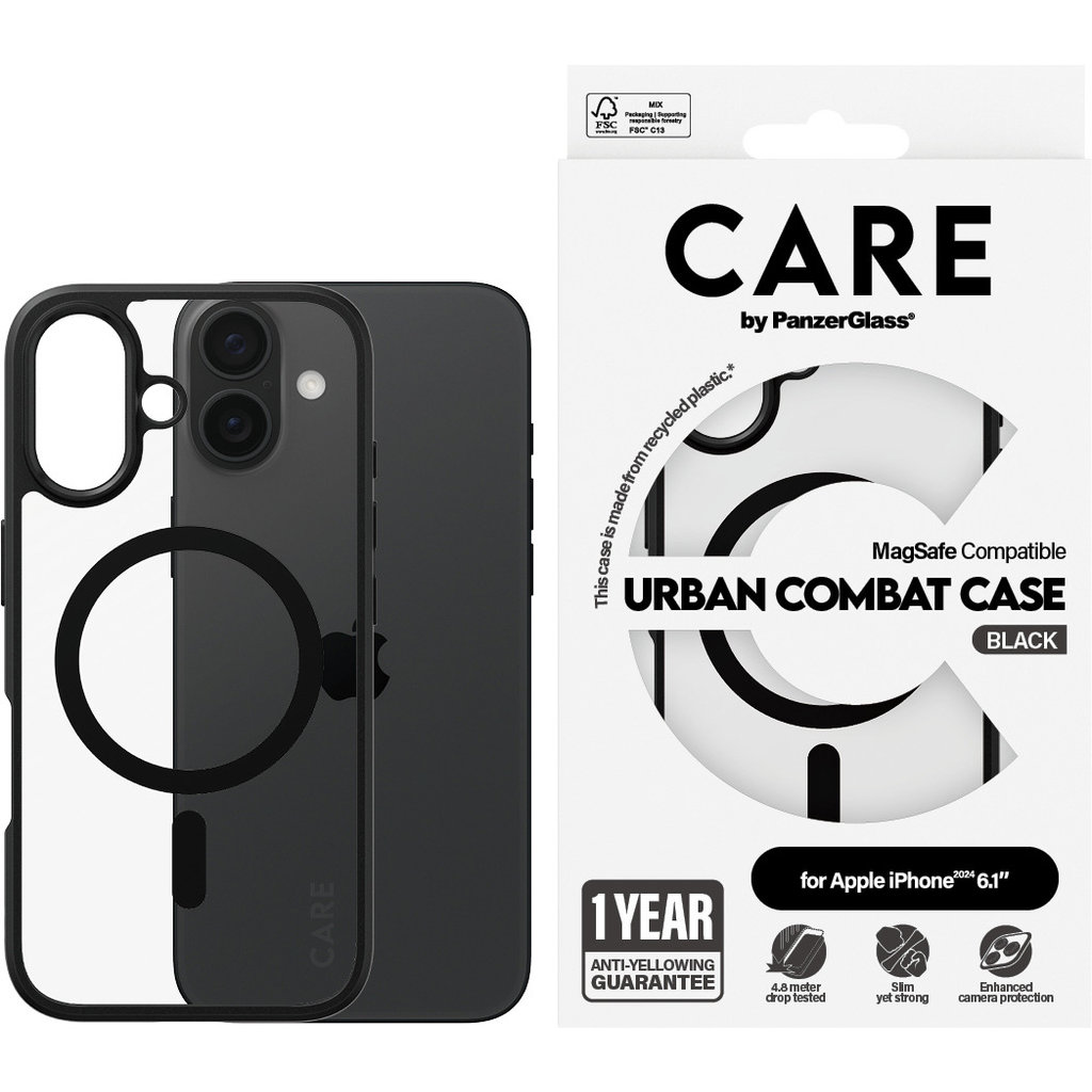 CARE by PanzerGlass Flagship Case Transparent Urban Combat w. Black Frame & MagSafe iPhone '24 6.1" - Afbeelding 3