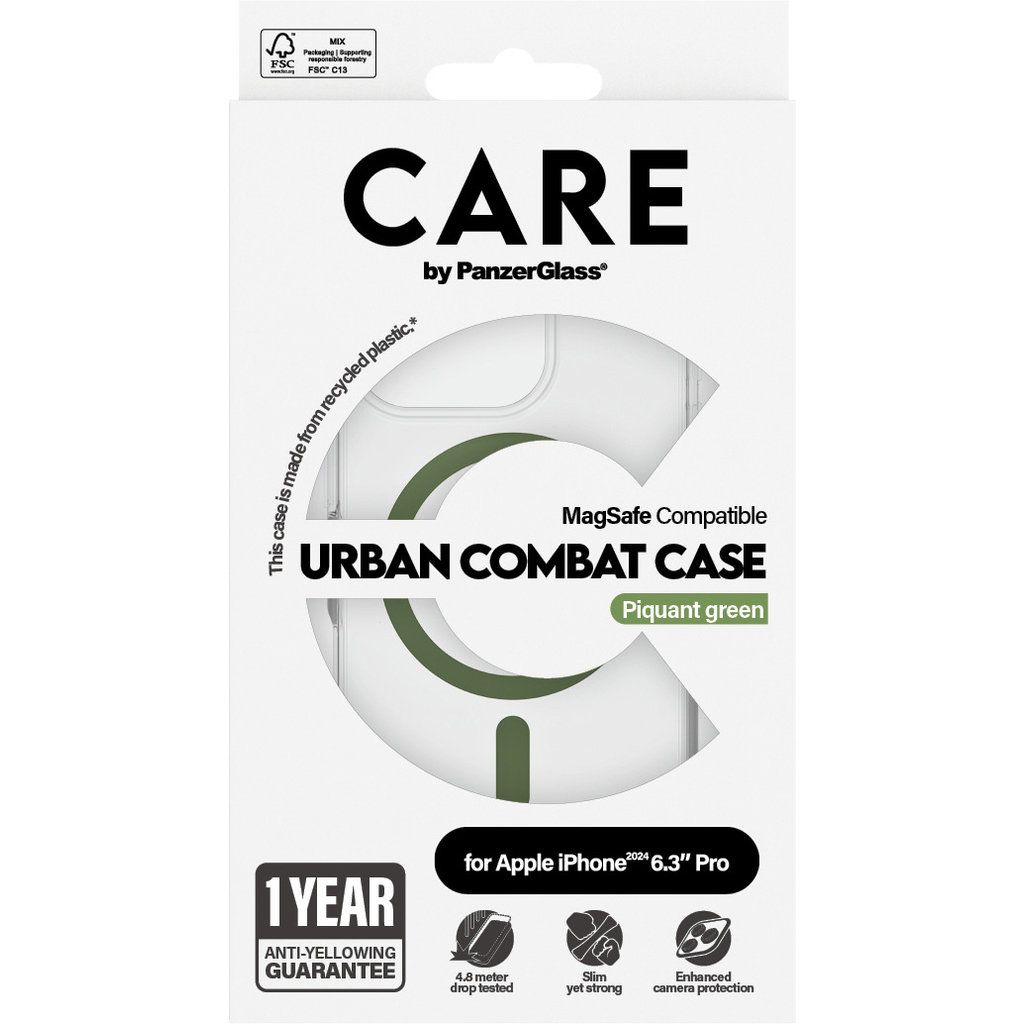 CARE by PanzerGlass Flagship Case Transparent Urban Combat w. Green MagSafe iPhone '24 6.3" Pro - Afbeelding 4