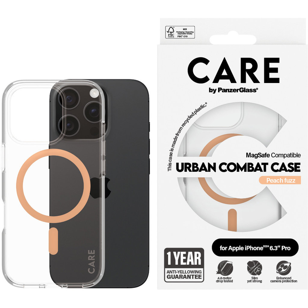 CARE by PanzerGlass Flagship Case Transparent Urban Combat w. Peachy MagSafe iPhone '24 6.3" Pro - Afbeelding 4