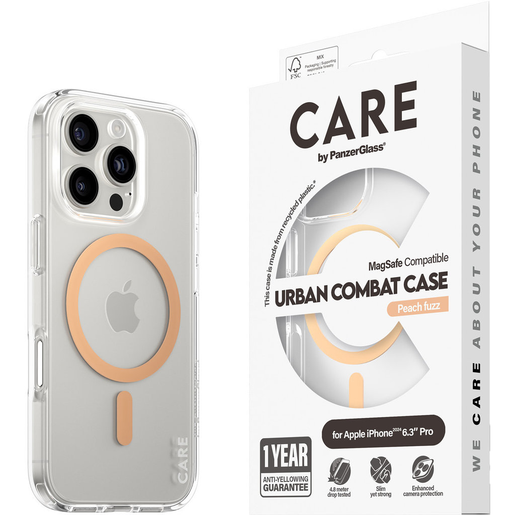 CARE by PanzerGlass Flagship Case Transparent Urban Combat w. Peachy MagSafe iPhone '24 6.3" Pro - Afbeelding 6