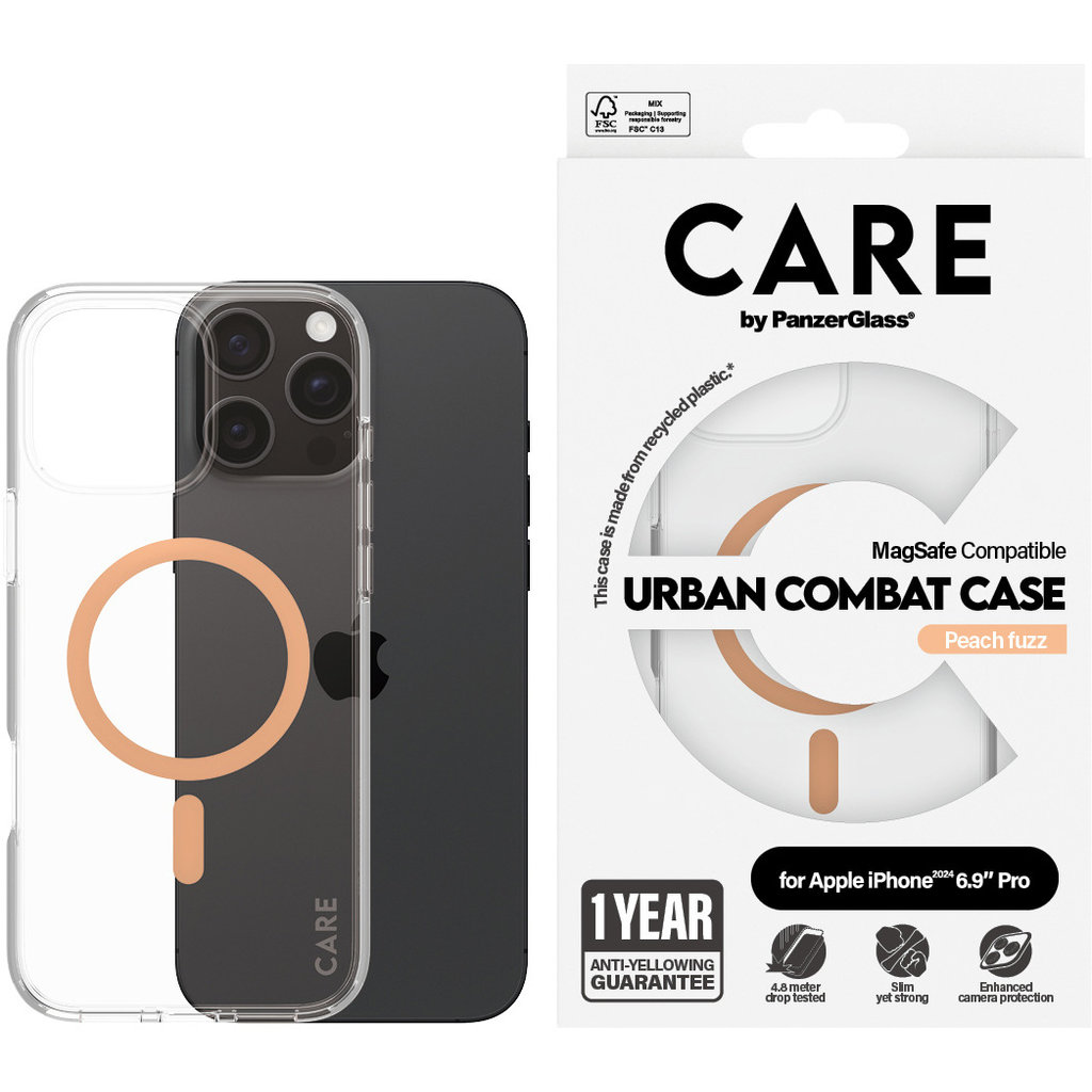 CARE by PanzerGlass Flagship Case Transparent Urban Combat w. Peachy MagSafe iPhone '24 6.9" Pro - Afbeelding 4