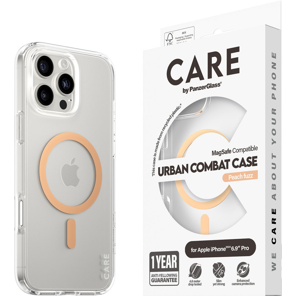 CARE by PanzerGlass Flagship Case Transparent Urban Combat w. Peachy MagSafe iPhone '24 6.9" Pro - Afbeelding 6