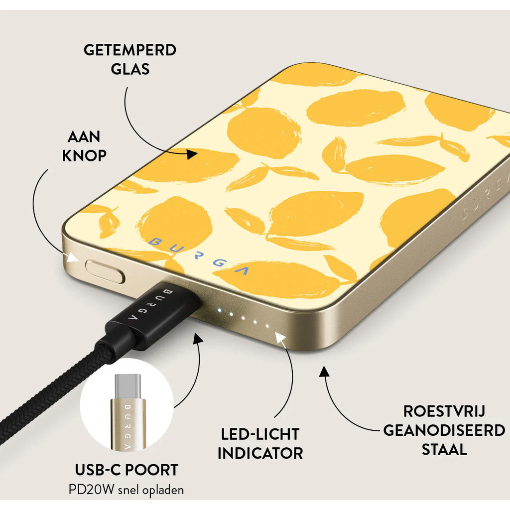 Burga SLIM Magnetic Powerbank 5000 mAh Gold - Lemon Tart - Afbeelding 5