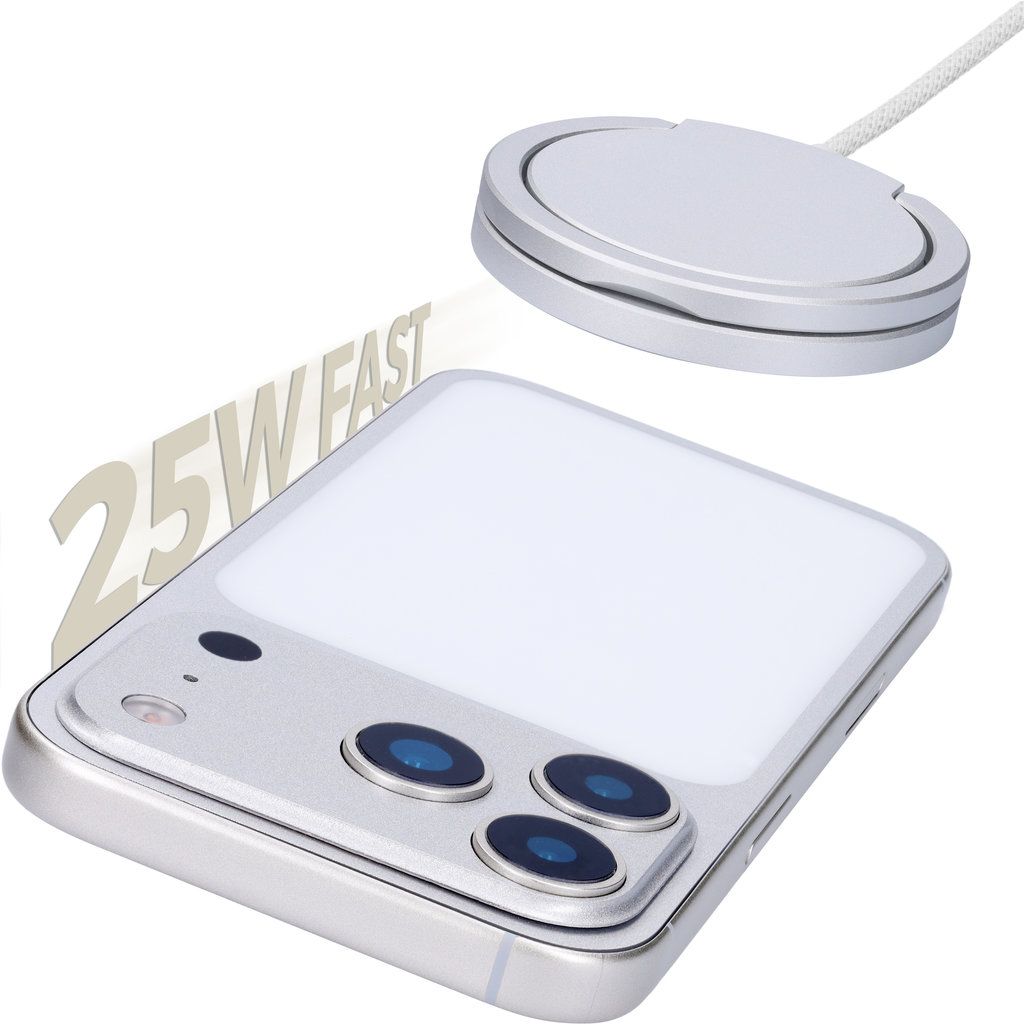 Mobiparts Wireless Charge Pad Aluminum with stand function 25W White - Afbeelding 2