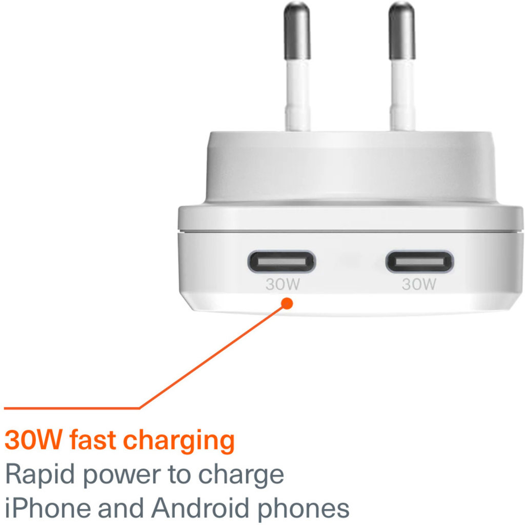 Cygnett Chargeplus Dual USB-C Slim Wall Charger 30W White - Afbeelding 4