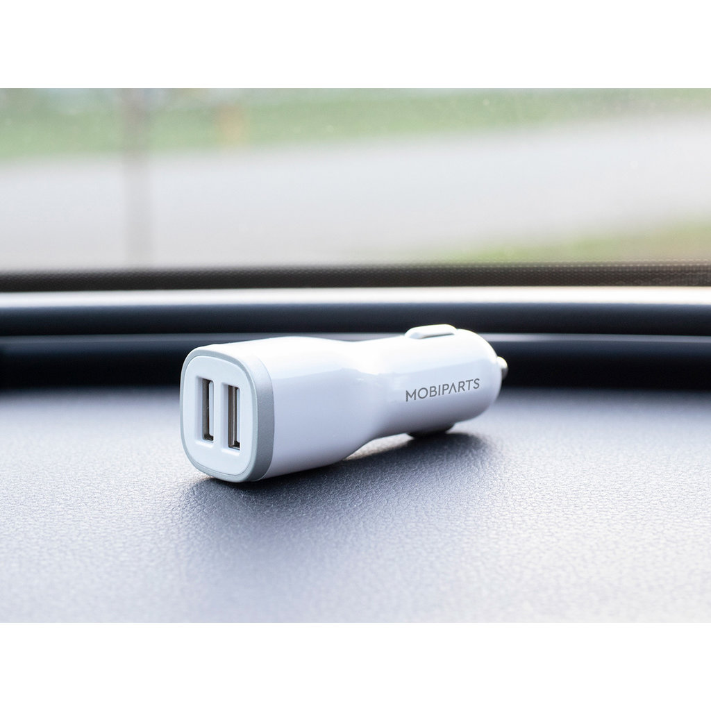 Mobiparts Car Charger Dual USB 12W/2.4A + Micro USB Cable White - Afbeelding 4