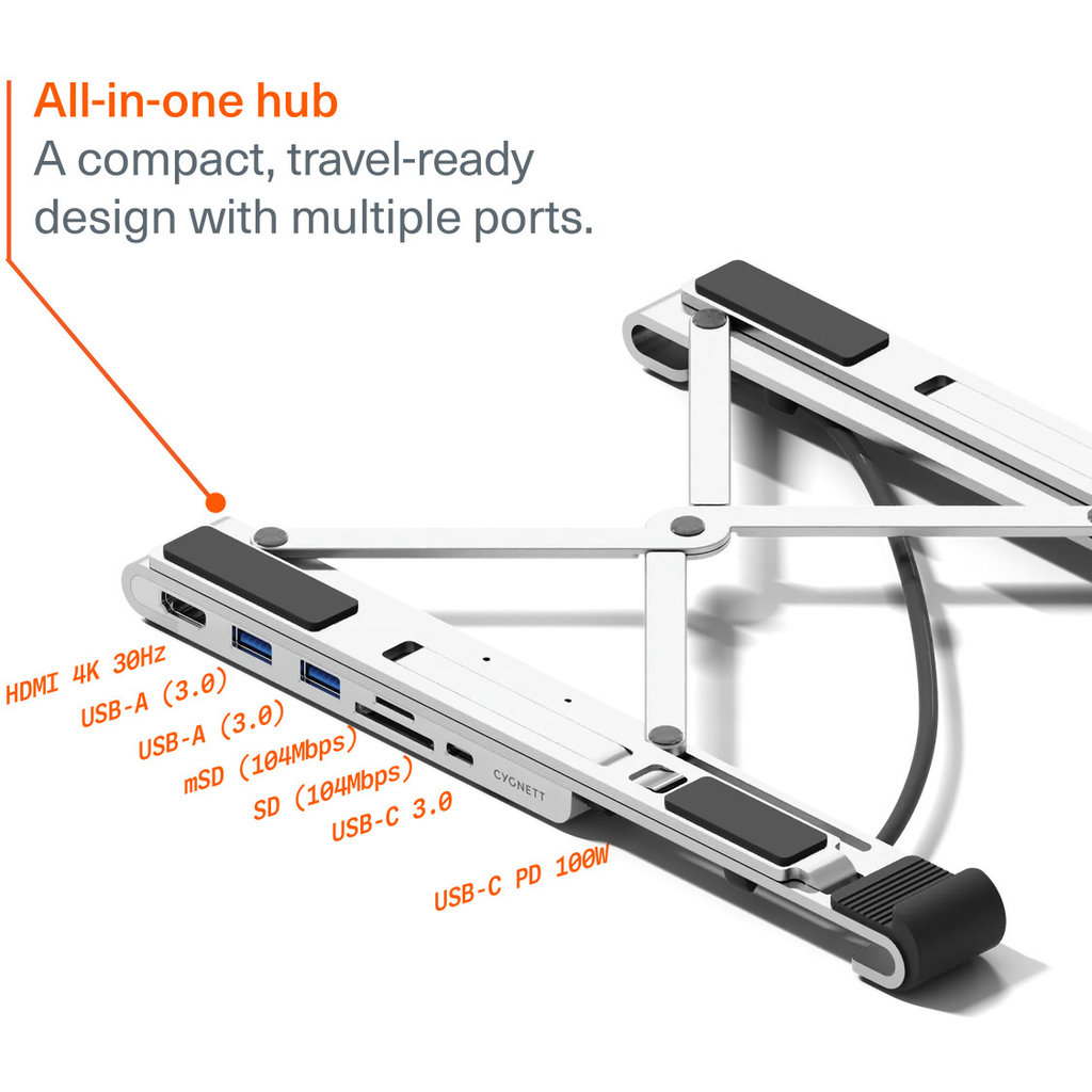 Cygnett Unite FlexMate 7-in-1 Hub With Folding Laptop Riser (Single HDMI) - Afbeelding 3